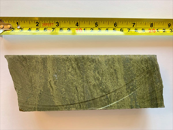 Figure 4. Hole KM-20-05 at depth of 267m downhole, grading 10.6% Cu, 2.2g/t Au, 50g/t Ag, and 1.0% Zn.